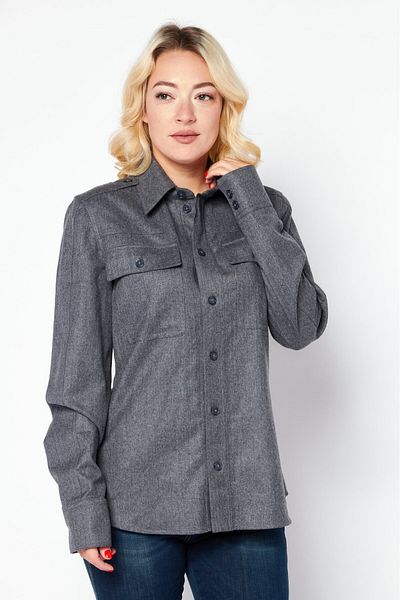 Stella McCartney Women Pointed Collar Long Sleeve Heather Shirt, Grey