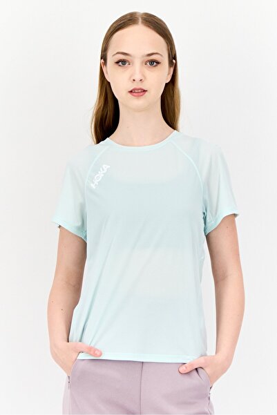 hoka تي شيرت رياضي نسائي بأكمام قصيرة للجري، لون أخضر نعناعي