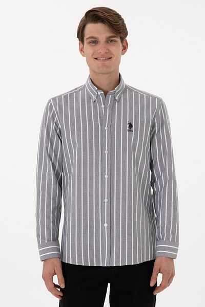 U.S. Polo Assn. Men's Striped Anthracite Long Sleeve Shirt 50306347-Vr006