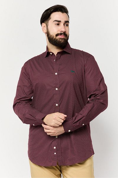 Harmont & Blaine Men Narrow Fit Long Sleeve Allover Print Casual Shirts, Dark Red