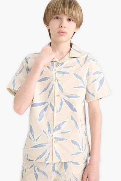 DeFacto Αγόρια Oversize Wide Fit Polo Collar Poplin κοντομάνικο πουκάμισο E5830a825hs