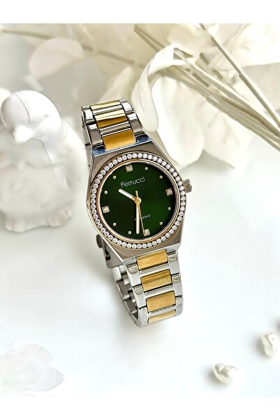 Ferrucci FERRUCCİ-(GOLD&GÜMÜŞ) koyu yeşil iç kadran kadın kol saati