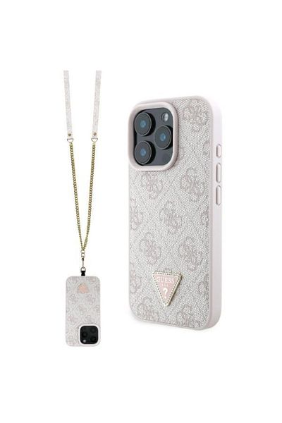 Guess iPhone 16 Pro Max Leather Metal Logo Strass Crossbody Case, Blue