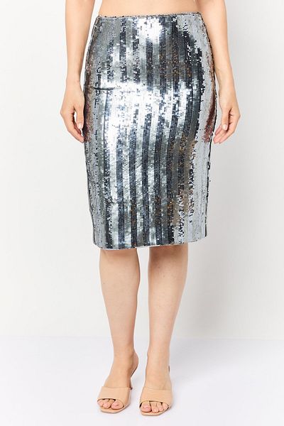 Esprit Women Sequin Midi Skirt, Silver