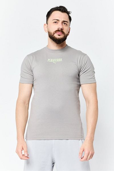 Puma Puma x Pleasures Men Sportswear Fit Short Sleeve Outdoor T-Shirt, Light Grey