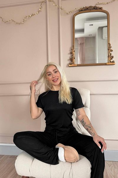 Pijamaevi Black Nero Nuit Bamboo Short Sleeve Women's Pajama Set