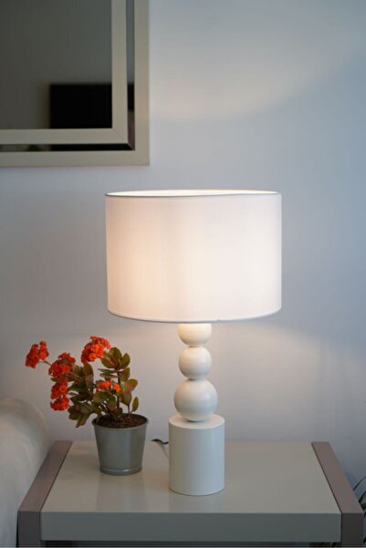retro home design Krem Özel Ayaklı Beyaz Silindir Şapkalı Dekoratif Masa Lamb...