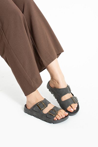 Moda Devrin Gray Summer Unisex Double Buckle Soft and Lightweight Slippers