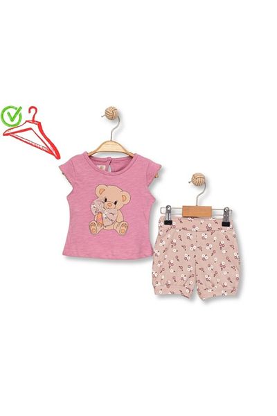 DECO 162-04-25 Girl's Suit Shorts with Flowers Bear Print 6/24 Months