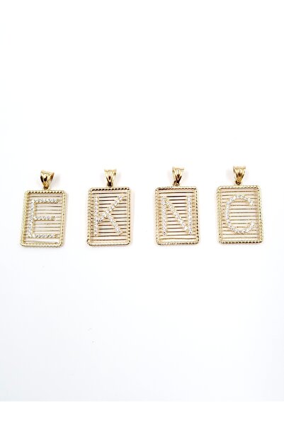 EKİNCİ KUYUMCULUK Altın Izgara Harf Taşlı Kolye Ucu