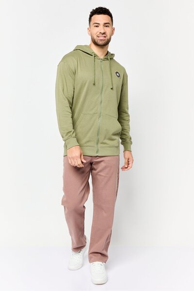 PAUL FRANK Men Brand Logo Long Sleeve Full Zip Hoodie, Sage Green