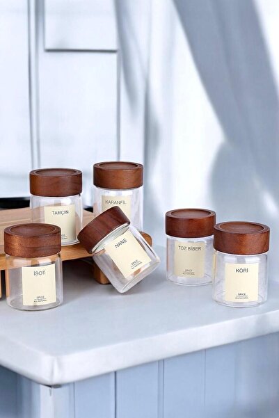 mightpera Akasya Kapaklı Cam Baharatlık Seti (25 Adet Etiket)