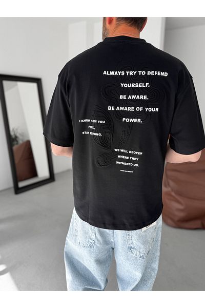 BYBASICMAN Black Always Embossed Oversize T-Shirt Yp-5082