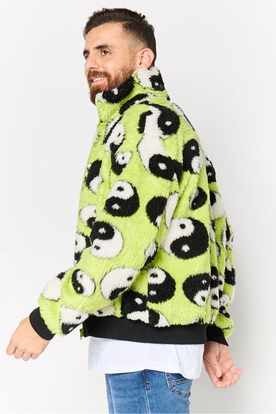 Asos Design Men Allover Print Sherpa Jacket, Multicolor