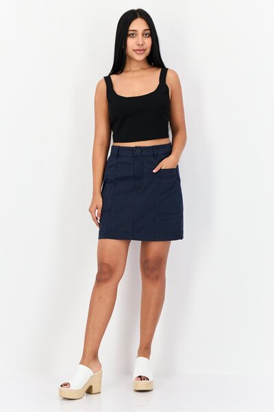 Esprit Women Washed Denim Mini Skirt, Navy