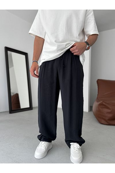 BYBASICMAN Black Slim Gabardine Baggy Pants Jj-245