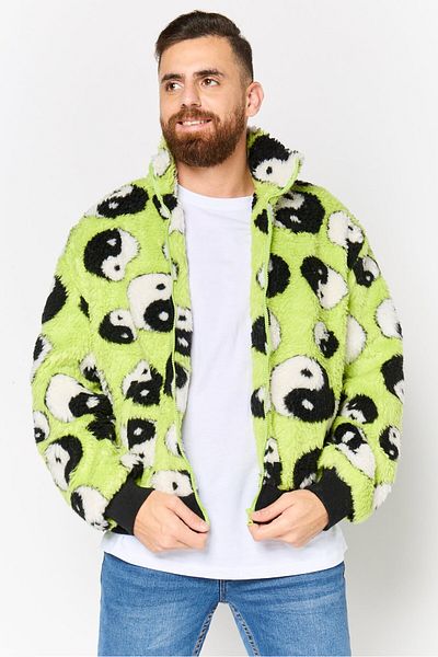 Asos Design Men Allover Print Sherpa Jacket, Multicolor