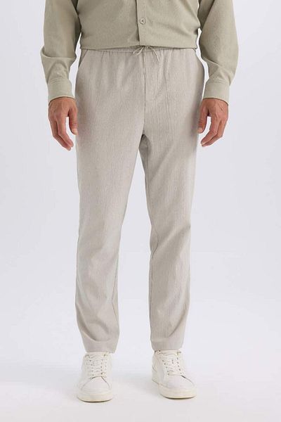 DeFacto New Season Relax Fit Relaxed Cut Straight Leg Crinkle Summer Fabric Trousers