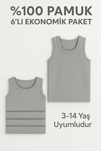 CATEKSSS Boy's Combed Cotton Gray Undershirt Cotton 6 Pack