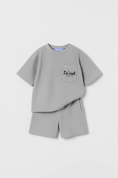 MİNİKO KİDS Laci̇el Paris Printed Seersucker Cotton Suit with Pocket Detail Shorts