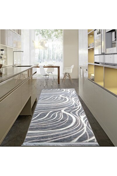 Dinarsu Saçaklı Desenli Rölyef Antrasit Pufy Post Halı Kaymaz Taban Yıkanabil...