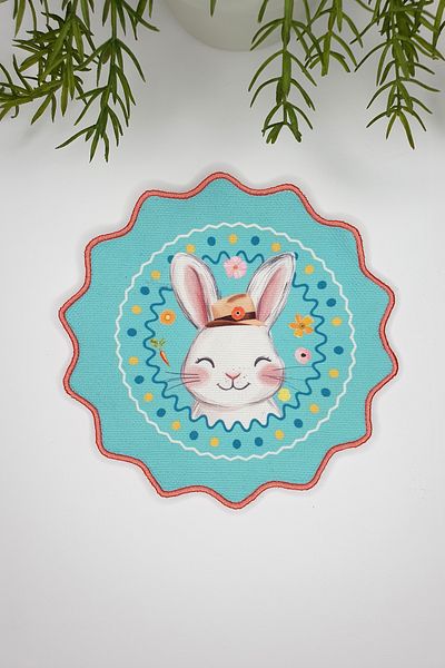 decofav Κέντημα Κοκτέιλ Χαρτοπετσέτα με Τυρκουάζ Κουνέλι Σχέδιο 1 Τεμάχιο