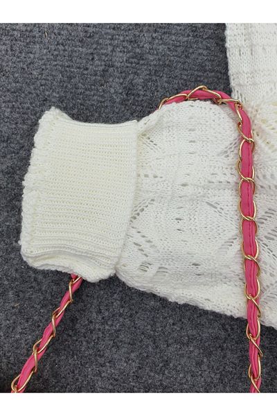 Modamorfo Embroidered Square Patterned Openwork Knitwear Cardigan -White