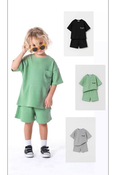 MİNİKO KİDS Laci̇el Paris Printed Seersucker Cotton Suit with Pocket Detail Shorts