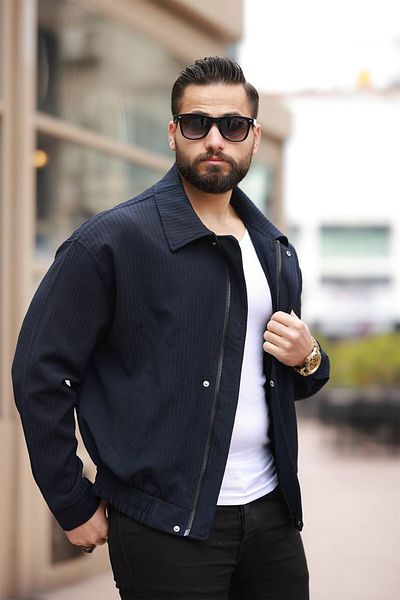 FAMODA Men's Classic Collar Zippered Buttoned Black Velvet Jacket