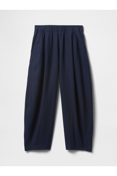 GAP Kadın Lacivert Mid Rise Keten Karışımlı Barrel Pantolon