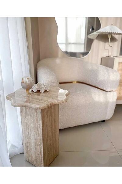 ArteMarble Arte Marble Traverten Çiçek Yan Sehpa