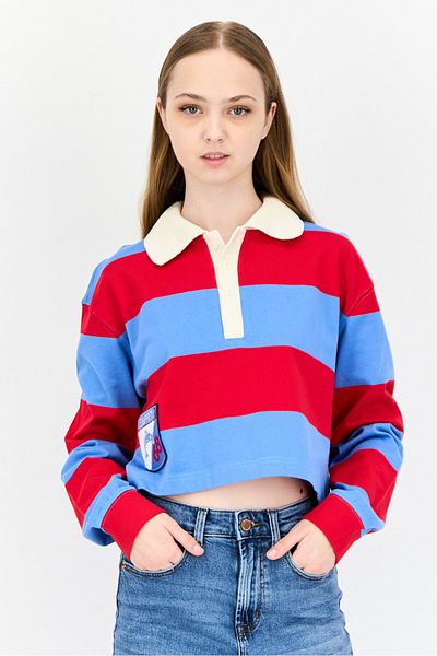 Esprit Women Spread Collar Long Sleeves Stripe Sweatshirt, Multicolor