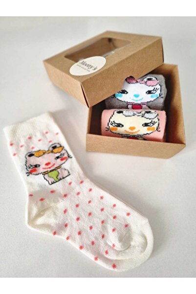 Moonys Socks Collection Set de 3 șosete colorate pentru fete cu model de pisici