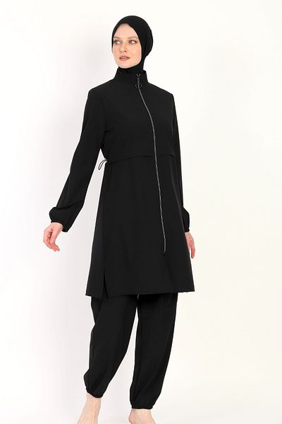 İYİBU Allsea Women's Black 4-Piece Hijab Swimsuit Set – Water Repellent, Quick Dry, Athlete Lycra Set Hijab