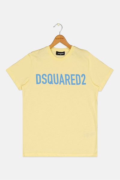 DSquared2 Kids Boy Brand Logo Short Sleeve T-shirt, Yellow