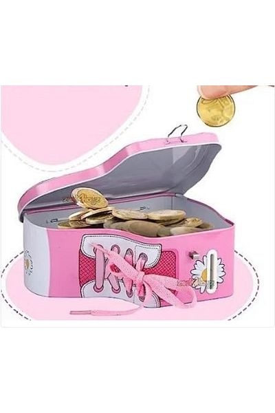 QUEENVİP Metal Children's Piggy Bank / Children's Piggy Bank with Metal Lock Pink