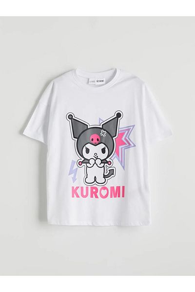 LC Waikiki Set de pijamale pentru fete cu imprimeu Kuromi, alb, pentru copii LCW, cu pantaloni scurți