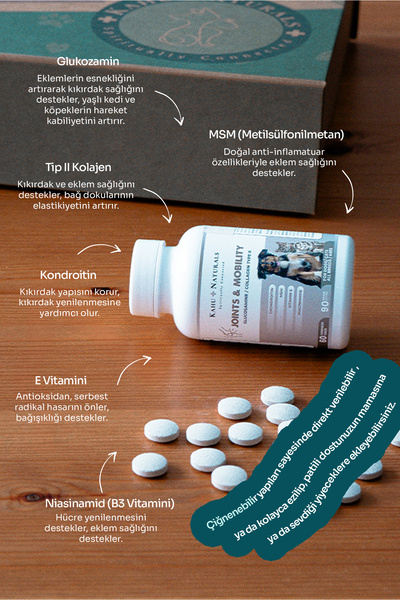 Kahu Naturals Spiritually Connected Joints&Mobility, Glukozamin, Kondritin, MSM, Kolajen, Kedi ve Köpek, 60 Tablet