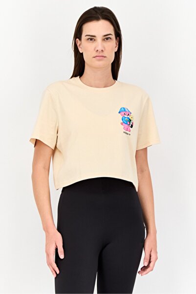 adidas Women Sportswear Fit Short Sleeve Outdoor Top, Beige