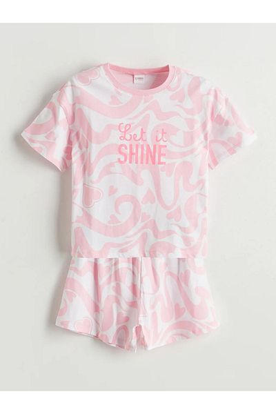 LC Waikiki Σετ Πιτζάμες LCW Kids Pink Crew Neck για κορίτσια με σορτς