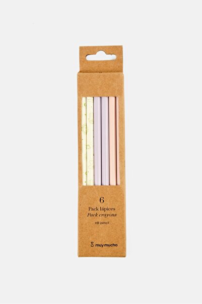 Muy Mucho 6 Pieces Printed Pencil Set, Pink