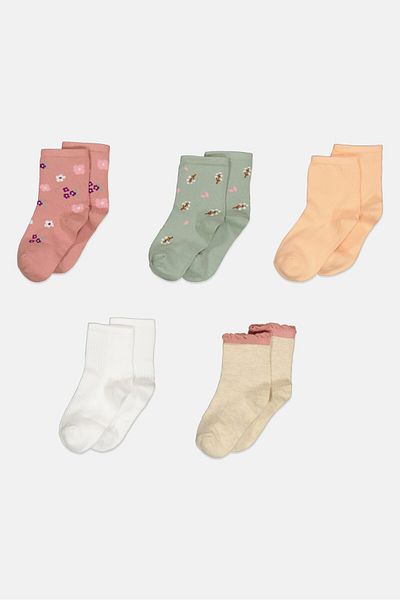 XOXO Kids Girl 5 Pair Textured Crew Socks, Multicolor