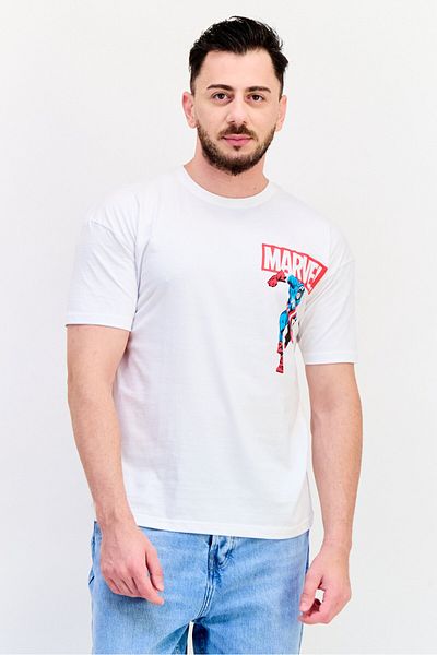Marvel Men Crew Neck Short Sleeves Graphic Print T-Shirt, White