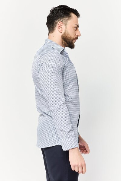 Scotch & Soda Men Modern Fit Micro Check Long Sleeves Dress Shirt, Multicolor