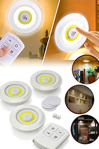 CİYU TİCARET Kablosuz uzaktan kumandalı beyaz 3'lü led lamba koridor aydınlatma mutfak dolabı ayıdınlatma