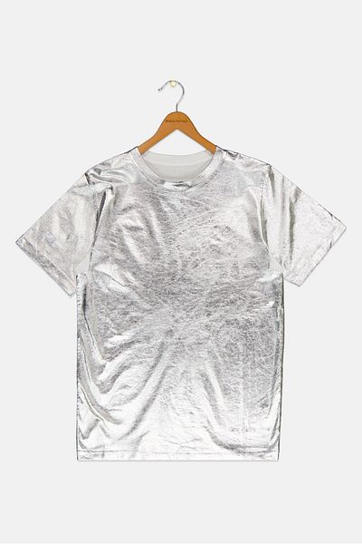 MM6 By Maison Margiela Kids Girl Short Sleeves Metallic T-Shirt, Silver