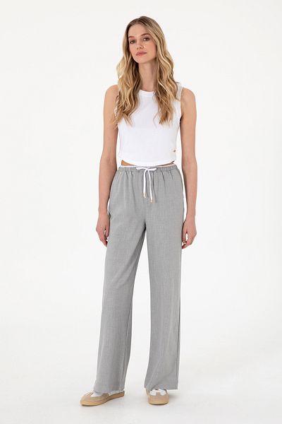 U.S. Polo Assn. Women's Gray Waist Detailed Loose Fit Canvas Trousers 50309118 -Vr024