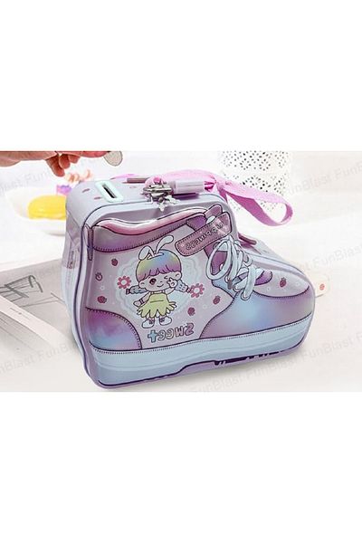 QUEENVİP Metal Children's Piggy Bank / Children's Piggy Bank with Metal Lock Pink
