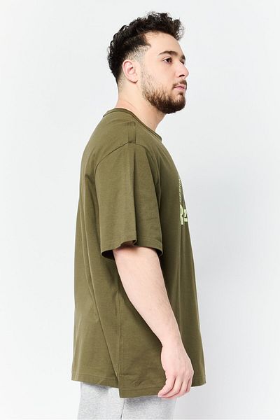 Reebok Men Sportswear Fit Brand Logo Short Sleeves Outdoor T-Shirt, Army Green