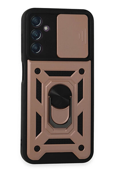 NewFace حافظة سامسونج جالاكسي A14 4G من السيليكون مع حلقة عدسة بارس - ذهبي ور...